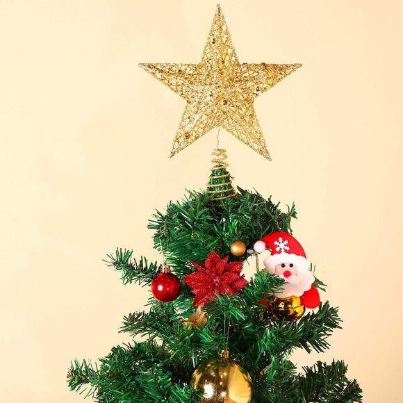 10 Inches Gold Christmas Star Topper Xmas Tree Topper Glitter Treetop Star for C - Picture 5 of 7
